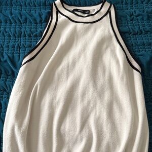 NEW Mango Piped Detail Crewneck Sleeveless Tank Top White